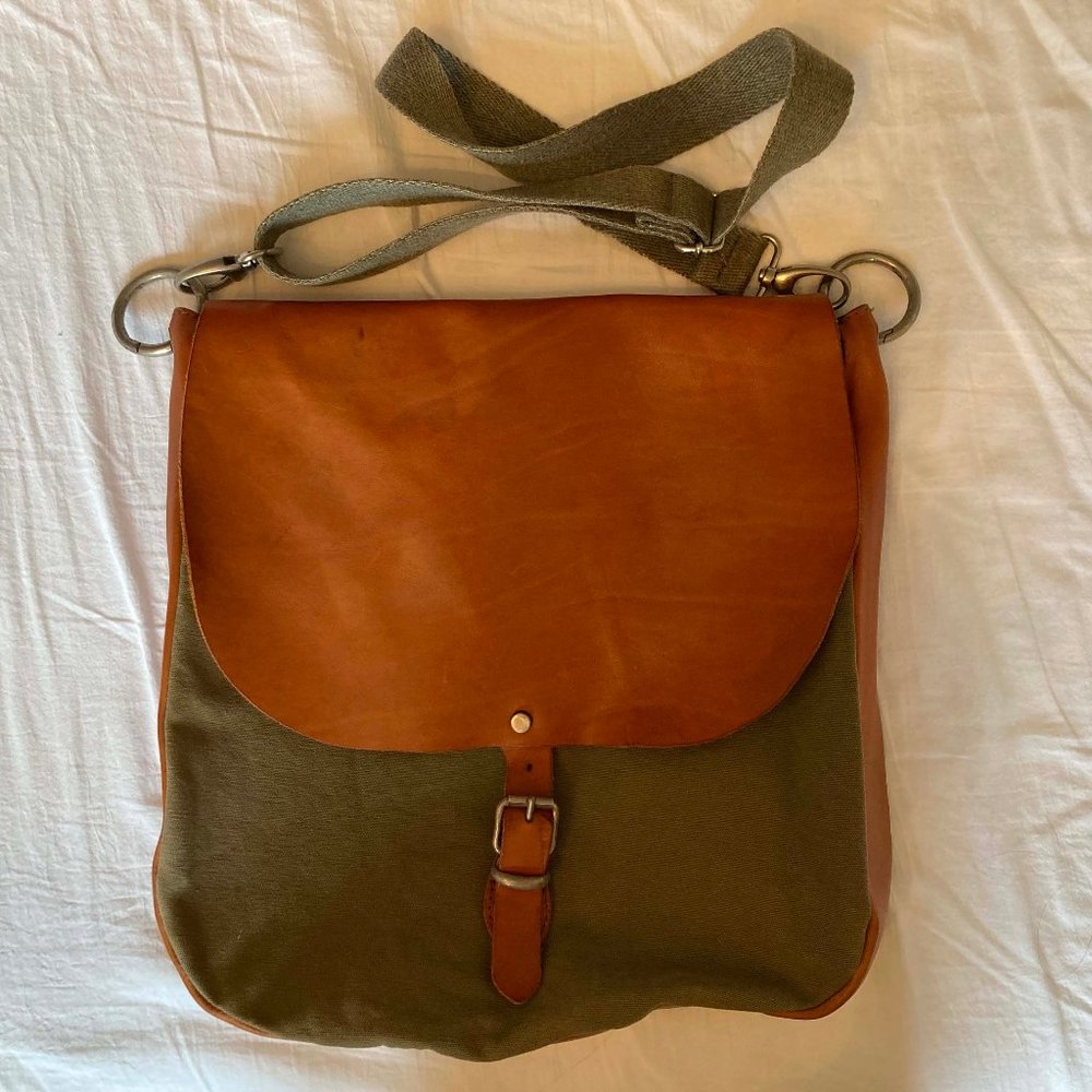 Handmade Italian Leather-Canvas Satchel